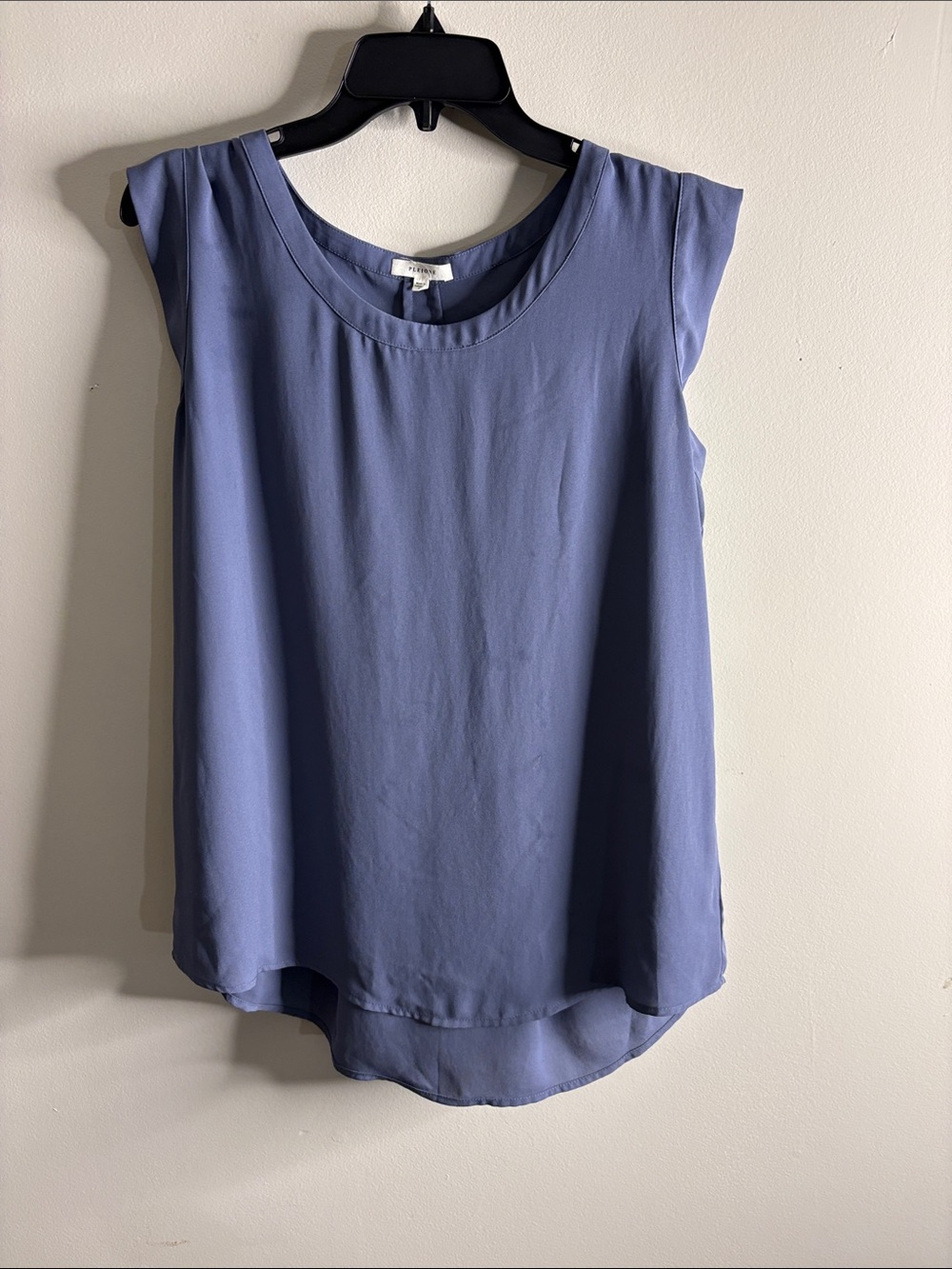 Pleione Dusty Blue Cap-Sleeve Layered-Hem Blouse
